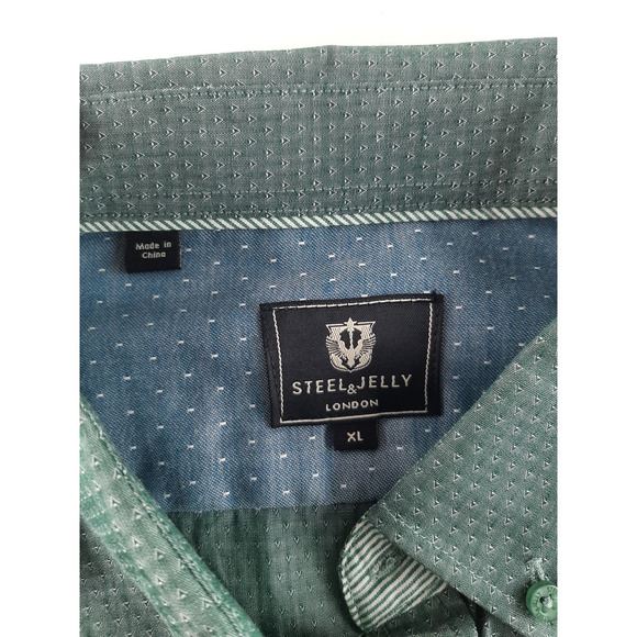 Steel & Jelly Men's Blue-Green Long Sleeve Button Down Dress Shirt Cotton XL - Picture 5 of 8